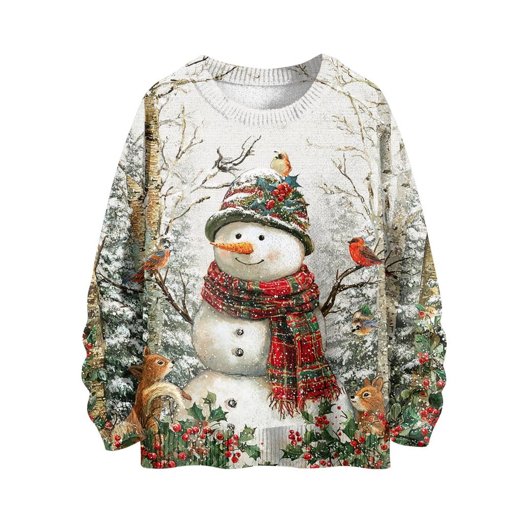 Women's Fashion Casual Long Sleeve Christmas Printed Round Neck Knitted Top