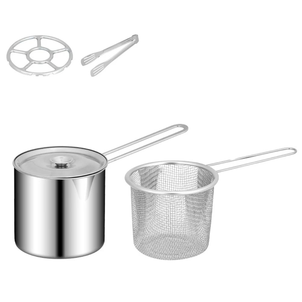 1set Wooden Handle Milk Pot,Stainless Steel Frying Pan Stainless Steel Frying Pan For Cooking Noodles Pot Width 12cm Kitchenware