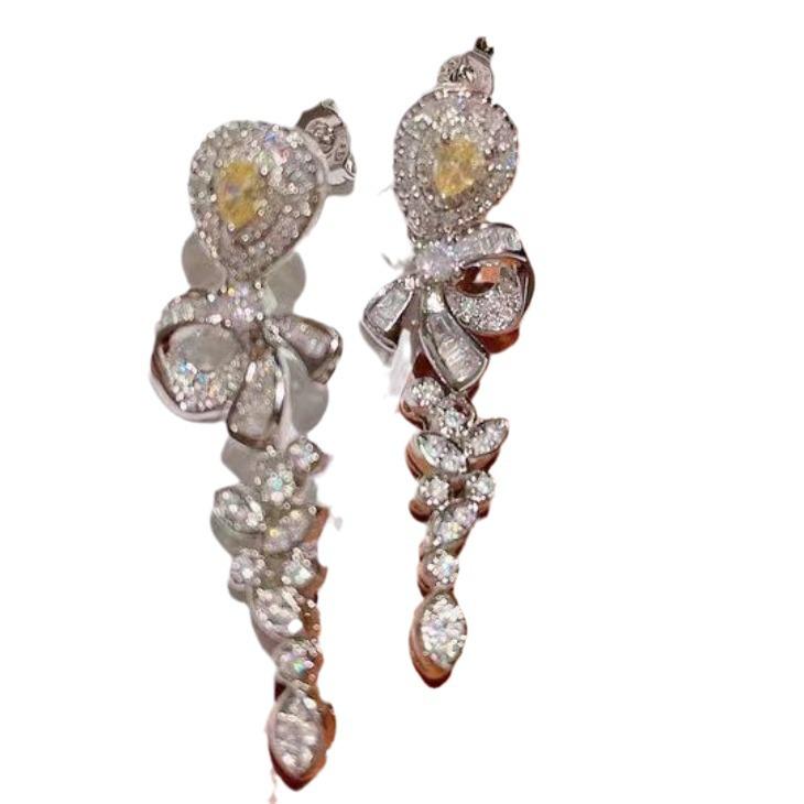 Luxurious Yellow Gem Sparkling Bow Earrings - European & American Retro Court Style
