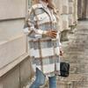 Women's Casual Fashion Long-sleeved Lapel Plaid Print Woolen Thick Coat