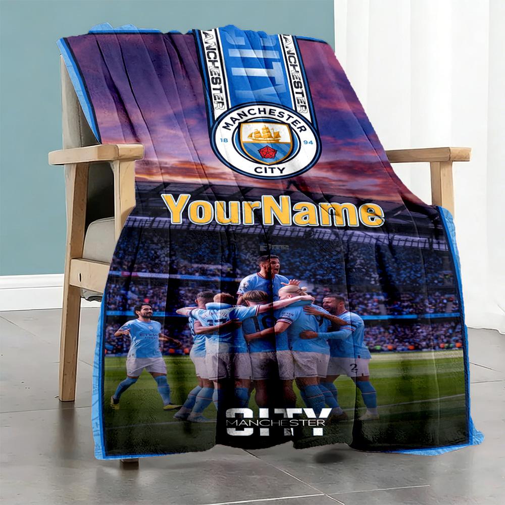 Manchester City Customize Text Blanket Gift Customizable Blanket Durable Comfort Great for Office Bedding Living Room Livingroom for All Occasions