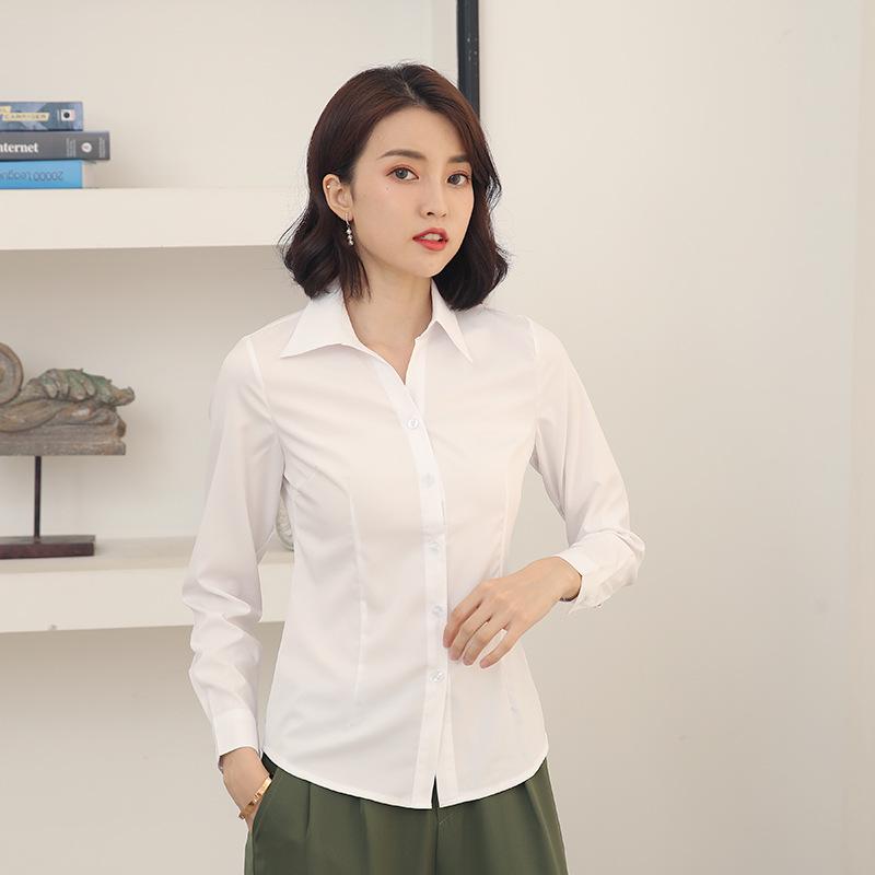 New Women's Spring & Summer White Long-Sleeve Professional Shirts In Plus Sizes
