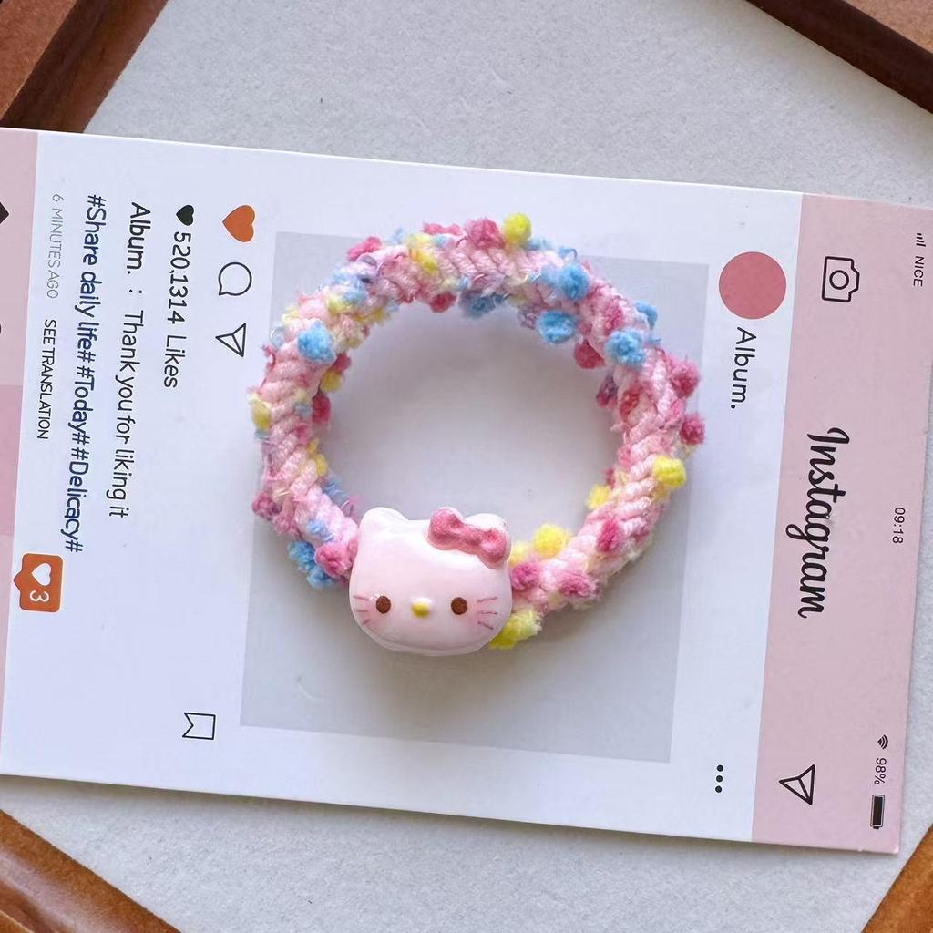 Cartoon KT Beaded Hair Tie: Colorful, High-Elastic Woven Band for Girls & Students