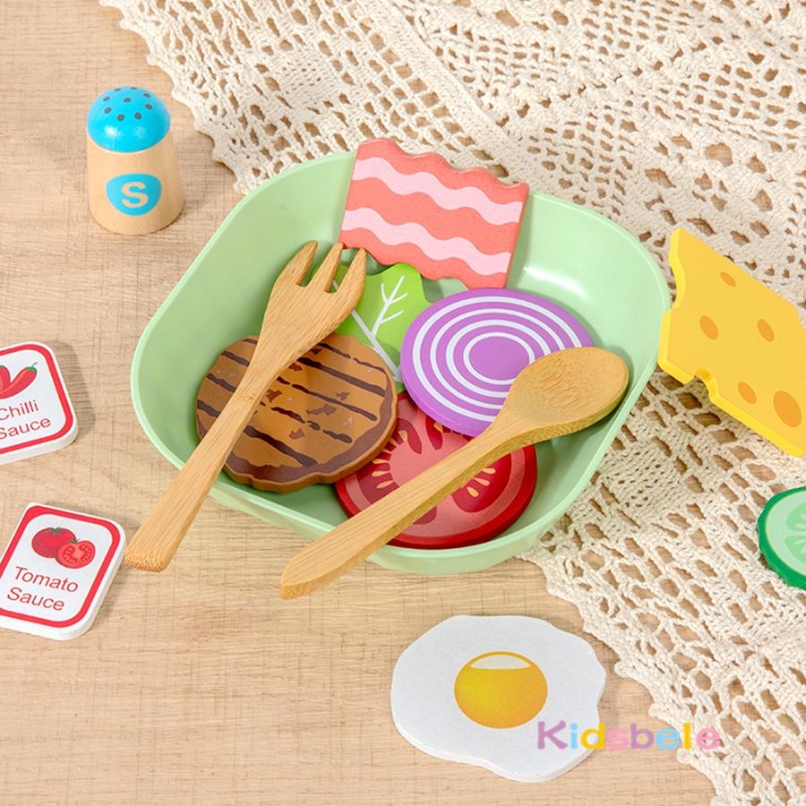 Kid Diy Wooden Kitchen Simulation Food Set Play Simulation Fruit Vegetable Salad Toy With Sauce Bottles Birthday Gift For Girls