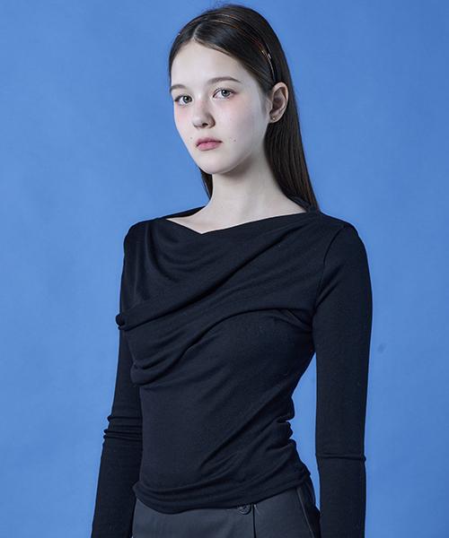 KOLEAT Women Draped Shirred Soft Long Sleeve Tee [Black]