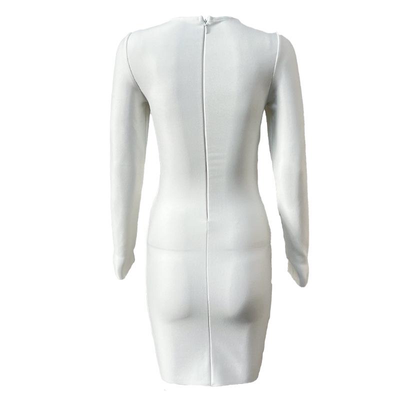 2023 Evropský a Americký Styl Dutý Design Crop Top Obvazové Šaty - Dlouhý Rukáv Bodycon Večerní Šaty pro Ženy