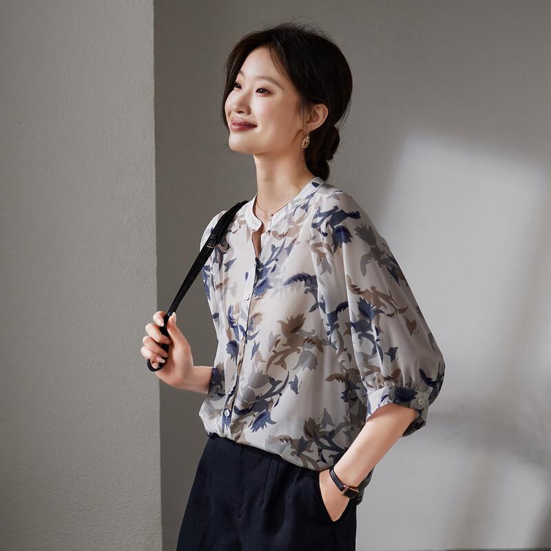 SOFSIL Women's Printed Short Sleeve Silk Blouse