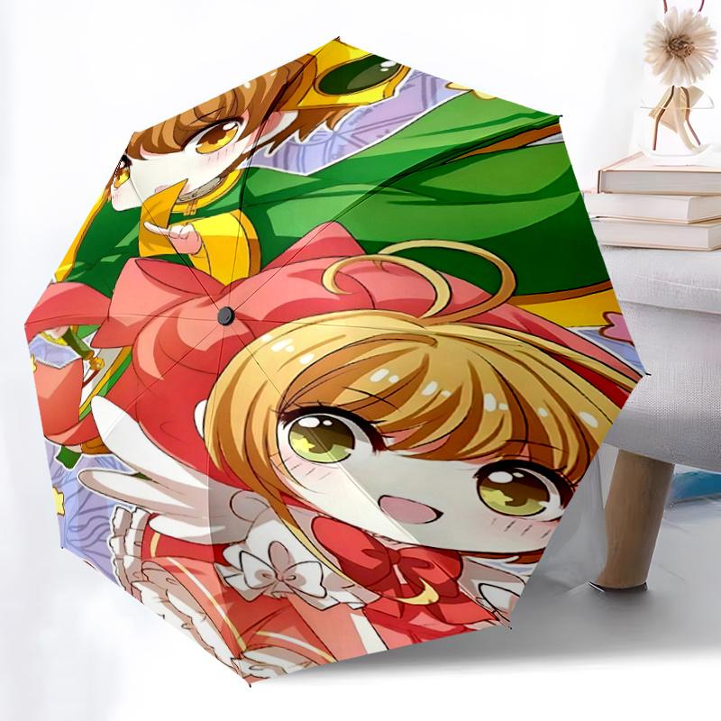 1pc Cardcaptor Sakura Automatic Folding Umbrella Portable 3-Fold Design with 8-Bone Iron Frame, Perfect for Festivals, Travel, Daily Use, and Gif