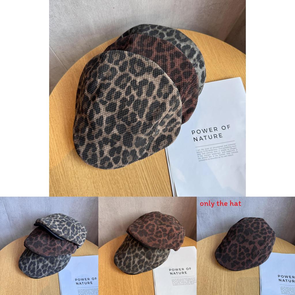 Vintage Leopard Print Newsboy Cap With Sun Protection For Casual Women And Men