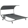Double Sun Lounger with Removable Canopy, Wheels, Cushions and Pockets, Grey