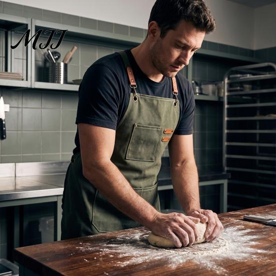 Catering And Chef Apron Canvas Work with Multi-Pocket, Waterproof Oil-Proof Cross-Back Apron, Protective for Cleaning Adjustable Straps Kitchen