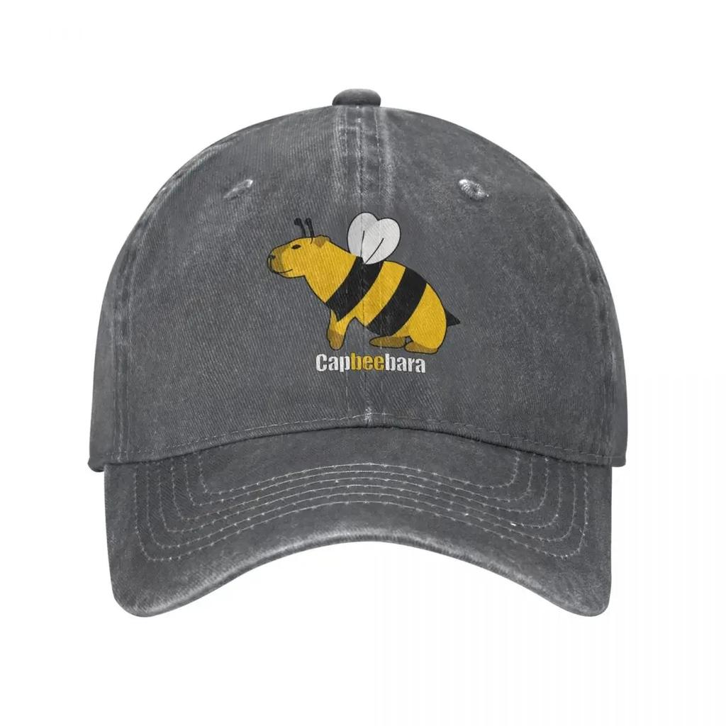 Fashion Capybara Bee Baseball Caps Unisex Distressed Denim Sun Cap Parody Capybaras All Seasons Travel Adjustable Caps Hat