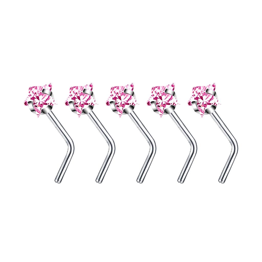 5Pcs Sturdy Alloy Nose Piercing Jewelry Set L Shape Studs and Hoops With CZ Designs Accessory for Stylish Look