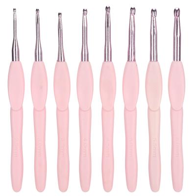 8Pcs Ergonomic Crochet Set Knitting Tools Sweater Needle Soft Pink Handle Aluminum TPR