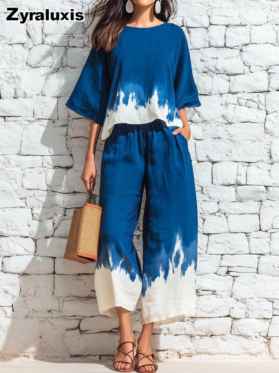 Casual Fashion Women s New Printed Tie-Dye Straight Leg Pants Set for Women S