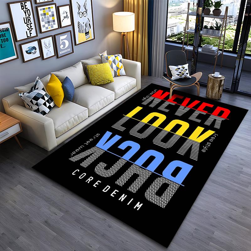 Never Look Back Modern Black Carpet with Bold Typography Design Suitable for use as an anti-slip for living room bedroom sofas 40x60cm( 15x23in )