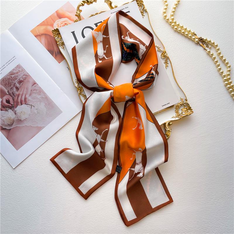 Women Luxury Design Print Silk Ribbon Female Foulard Floral Headband Neck Tie Bag Suit Scarf Hair Band Kerchief Neckerchief