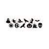 Halloween Decorations With Pumpkins, Ghosts, Witch Hats, Spiders/ And Bats On Black Wooden Background