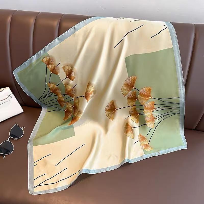 Simulation silk flower printing silk scarf square scarf high-end shawl sunscreen neck scarf headscarf scarf