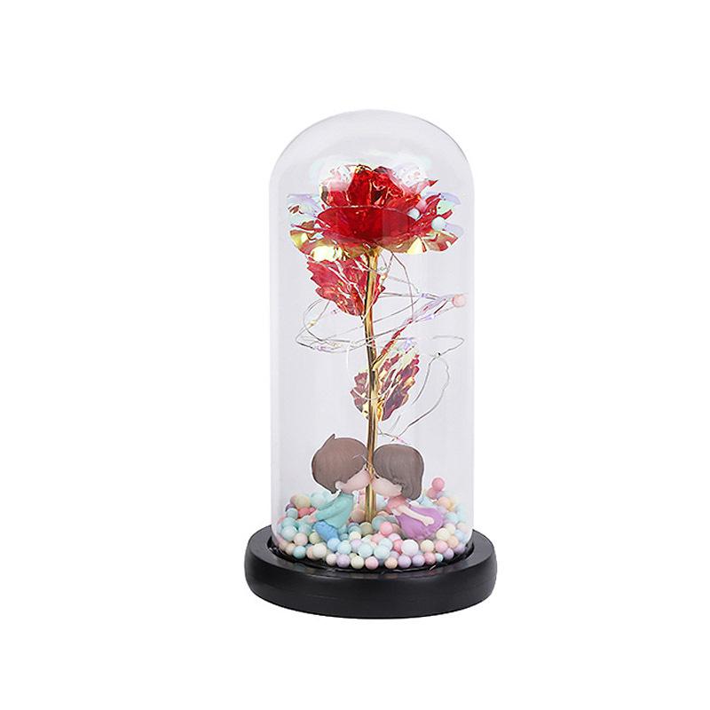 Rose Flower Preserved in Glass Dome with Night Light - Mother's Day or Birthday Gift Ornament
