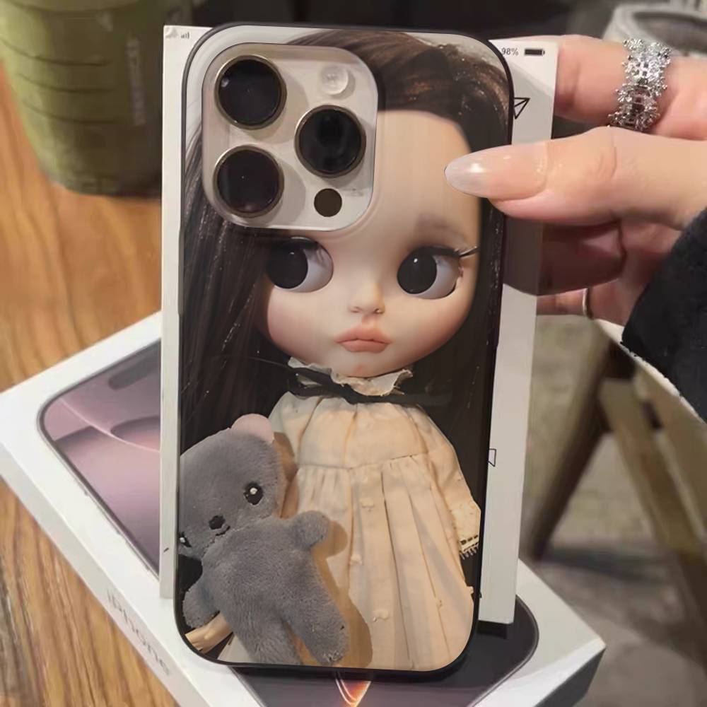 Dark Cute Girl Doll Art For IPhone 16 15 14 13 12 11 17 Pro Max Plus Wave Corrugated Phone Case Anti Drop Cover