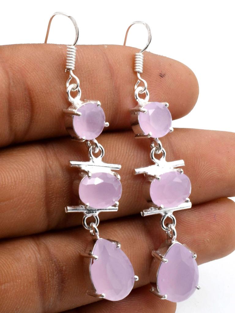 Rose Chalcedony Gemstone Ethnic Handmade Drop Dengle Earring Jewelry ER 291