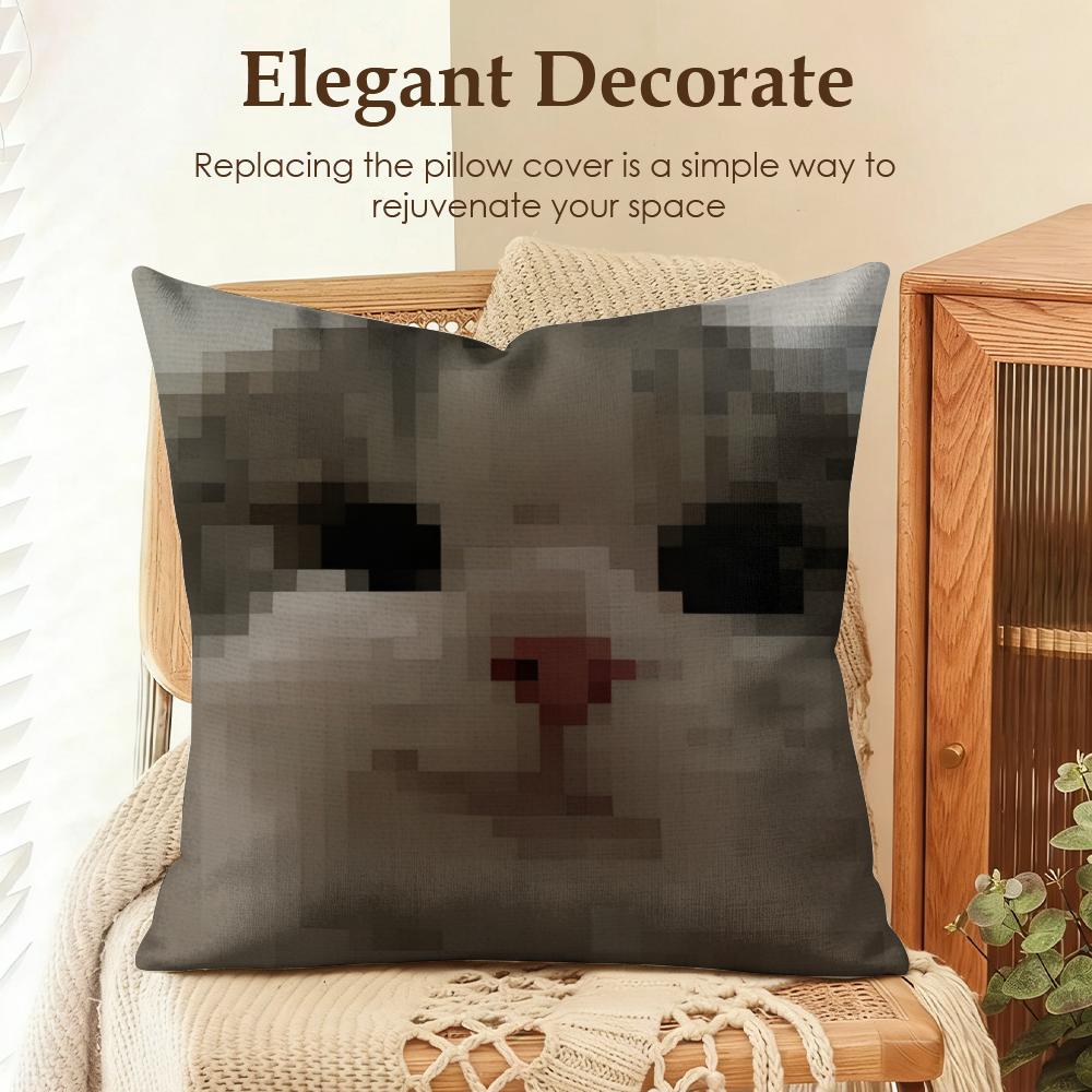 Meme Pixel Cat Cute Funny Cushion Cover Natural Linen Organic Fabric DoubleSided Printing Sofa Home Decor Gift Pillow Case