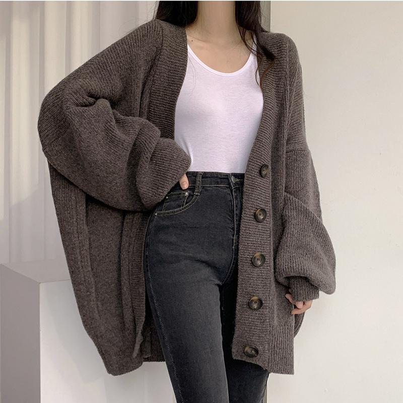 Cardigan Sweater Coat Women Knitted Jackets Autumn Winter Fashion Female Long Sleeve V-neck Loose Casual Sweaters Cardigans
