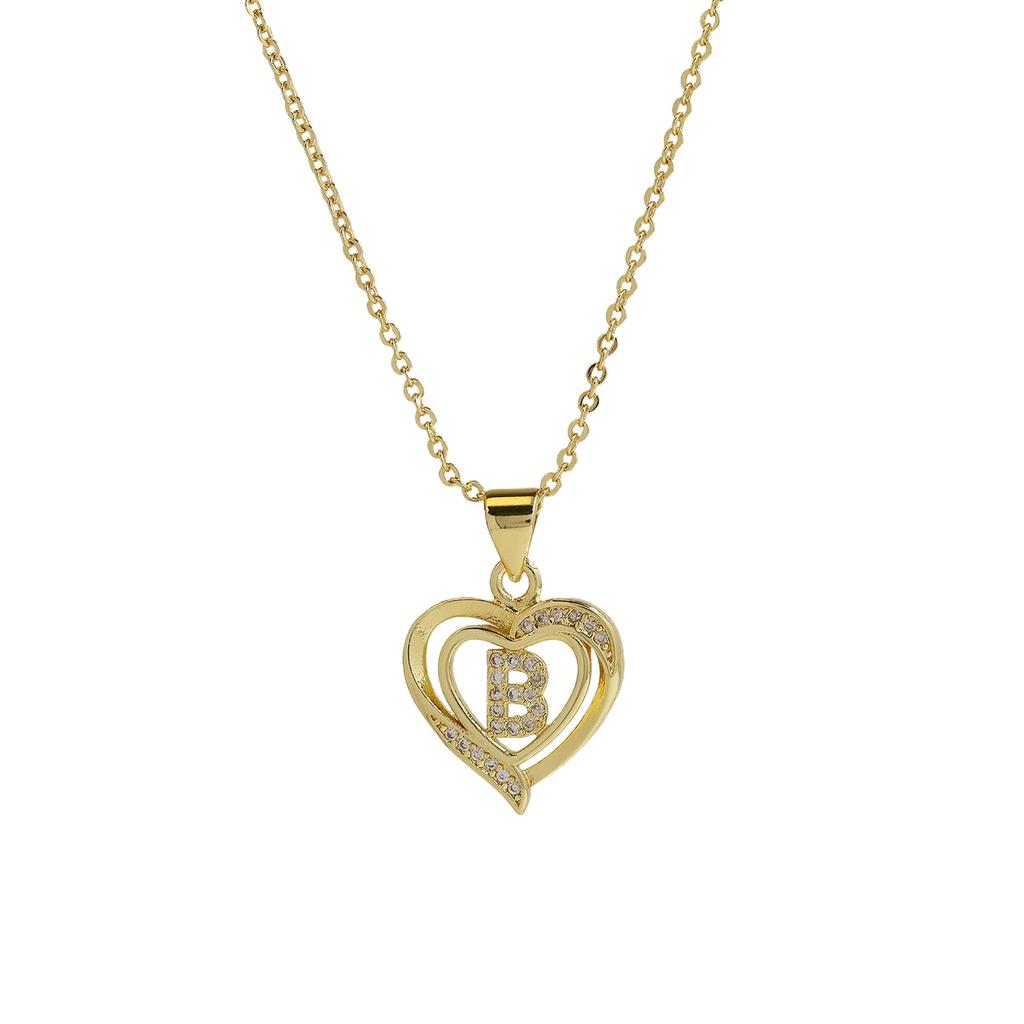 A-Z English Letter Initial Necklace 18K Gold Plated Necklace Micro Setting Zircon Heart Necklace for Women