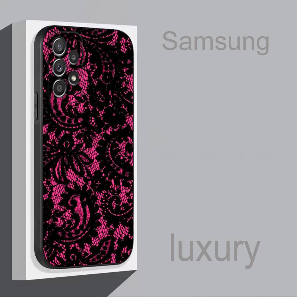 Lace Print P-Pattern Phone Case For Samsung S 9,10,21,30,22,23,24,25,Ultra,Plus,Lite,FE,4,5G Black Soft Case