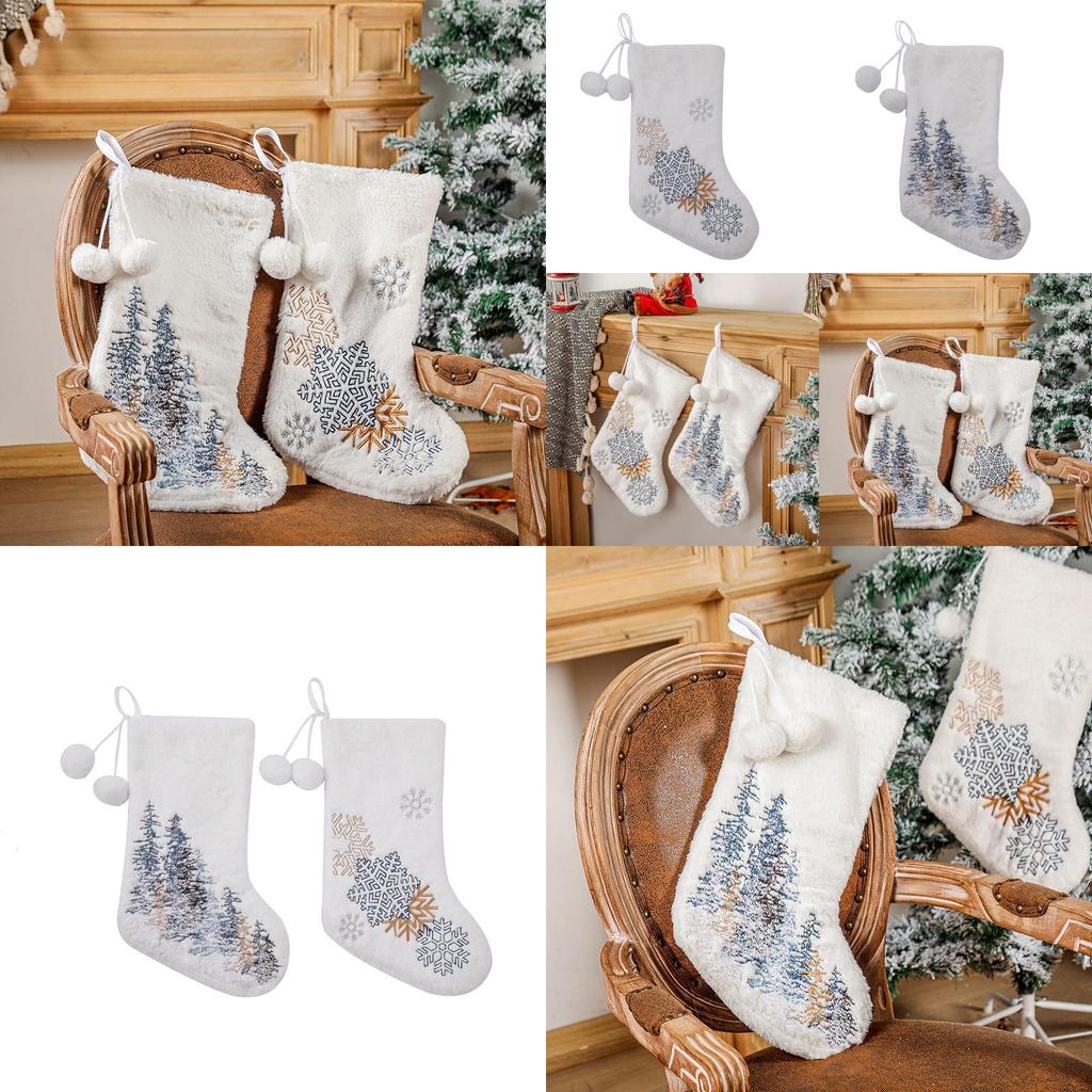 Cozy Christmas Decoration Sock With Beautiful Embroidery And Soft Pom Poms For Holidays