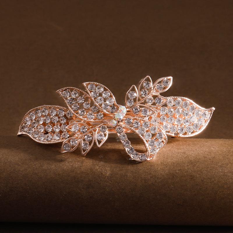 Clip de Primavera de Circonita Blanca Flor de Pedrería Brillante Clip Superior Clip Horizontal Elegante Adorno para el Cabello de Moda para Madres