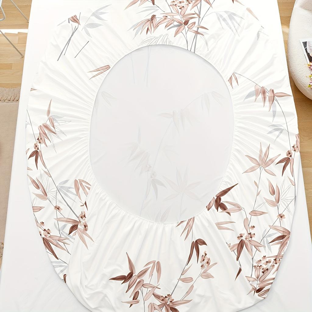 Bamboo 3Pcs Leaf Print Fitted Sheet Set- Soft, Breathable, Comfortable, Hypoallergenic Bedding For Bedroom, Guest Room- 1 Fitt