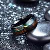 Fashion Men Black Stainless Steel Koa Wood Ring Inlay Colorful Abalone Shell Rings For Men Women Engagement Wedding Band
