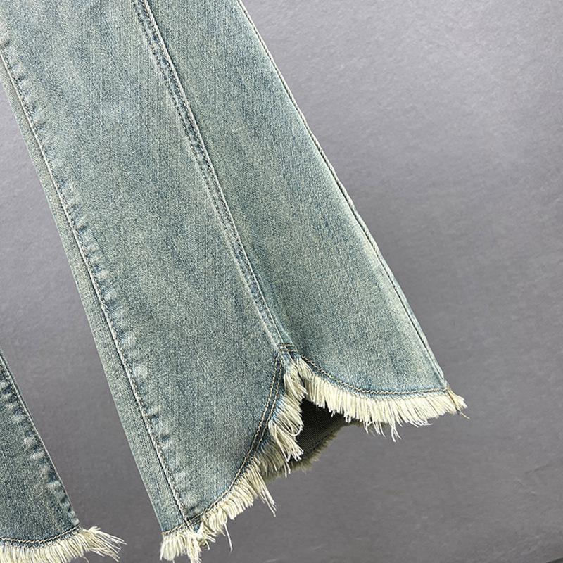 High Waist Women's Elastic Slim Fit Frayed Hem Micro Flare Jeans - European Spring Style