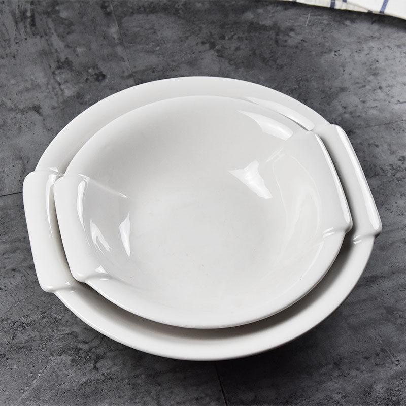 Large White Double-Handled Ceramic Soup & Noodle Bowl - Hotel & Home Tableware