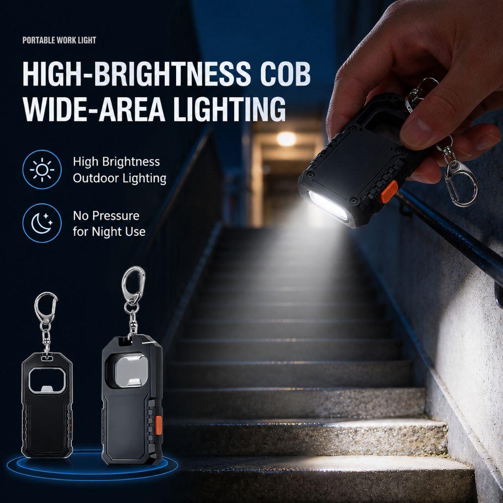 USB Rechargeable Working Light LED COB Emergency Lantern Keychain Flashlight  Outdoor