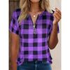 Ladies' Elegant V-neck Zipper Detail Short Sleeve T-shirt Machine Washed Spring Summer Autumn Casual Top