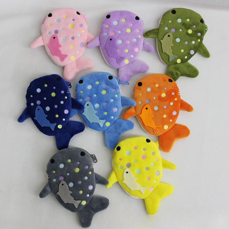 Portofel Multicolor Drăguț de Pluș în Formă de Pește pentru Monede Femei Rechin Bani Card Chei Căști Portmoneu pentru Lucruri Mici Pungă cu Fermoar Cadou pentru Copii