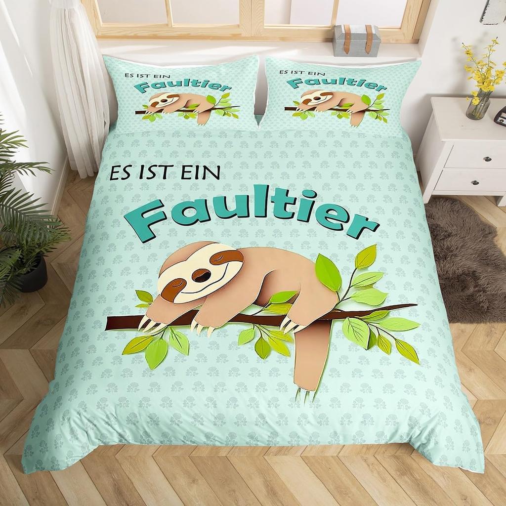 Cute Sloth Duvet Cover Cartoon Sloth Bedding Set Twin Queen For Boys Girls Teens Room Dorm Decor Kawaii Animal Comforter Cover