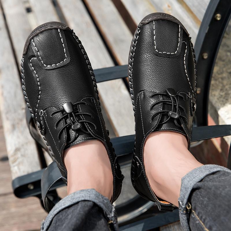 Fashion High Quality Handmade Casual Leather Men Shoes Outdoor Slip On Breathable Walking Shoes Fashion Tooling Shoes Flats Plus Size48