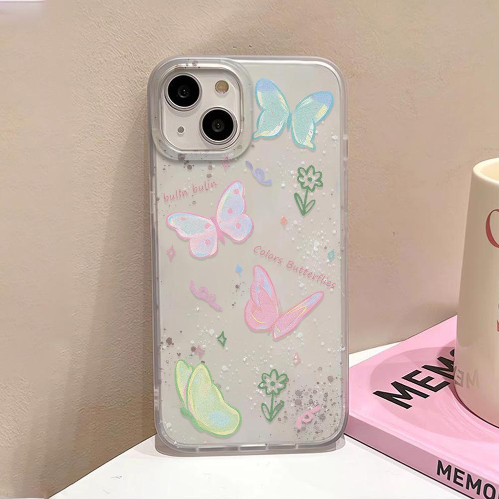 Small fresh powder butterfly is suitable for iPhone17ProMax Apple 16 matte mobile phone case 15/14 simple x delivery.