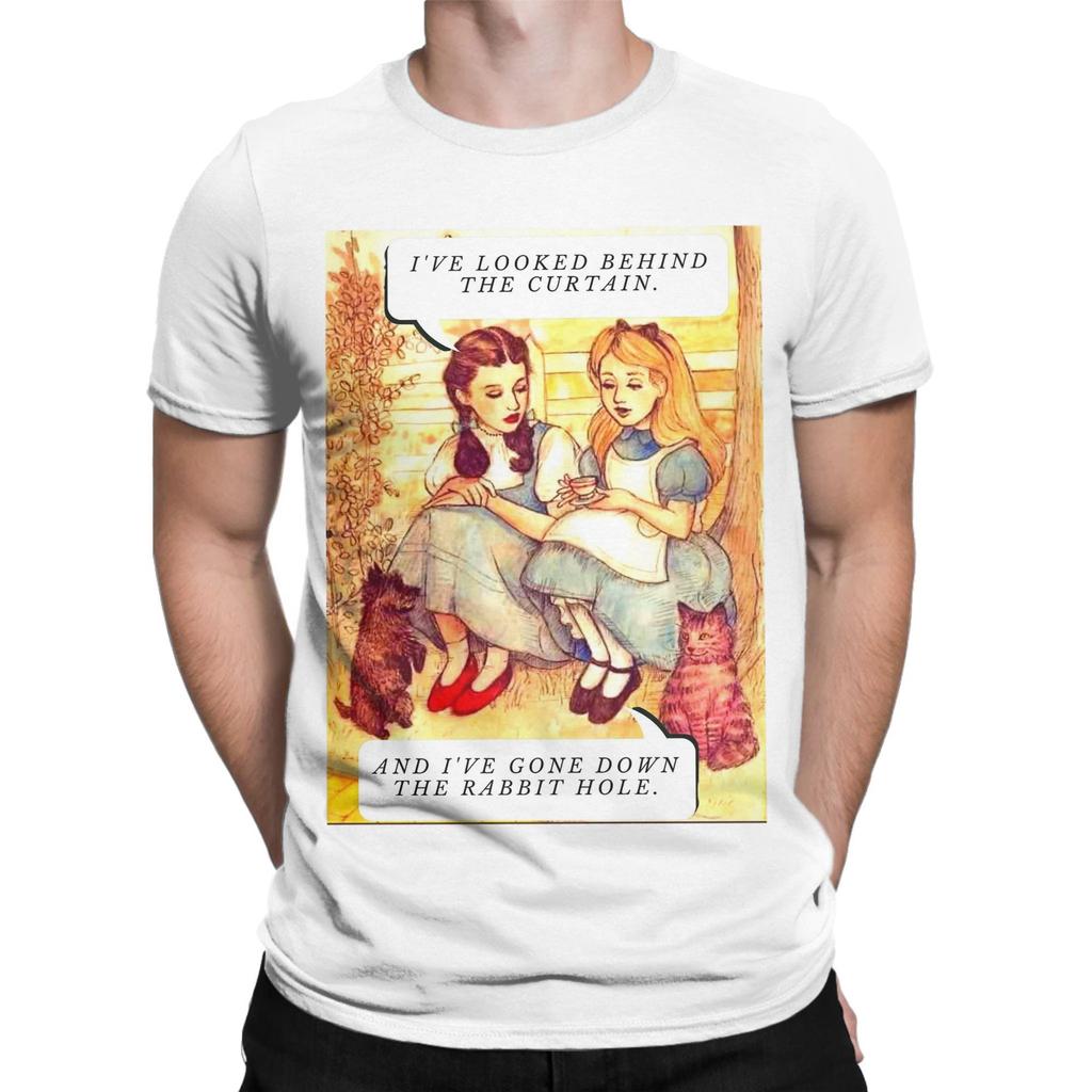 The Wizard Hole T Shirt for Men 100% Cotton Vintage T-Shirt Round Collar Alice In Wonderland  Tee Shirt Short Sleeve Clothes New