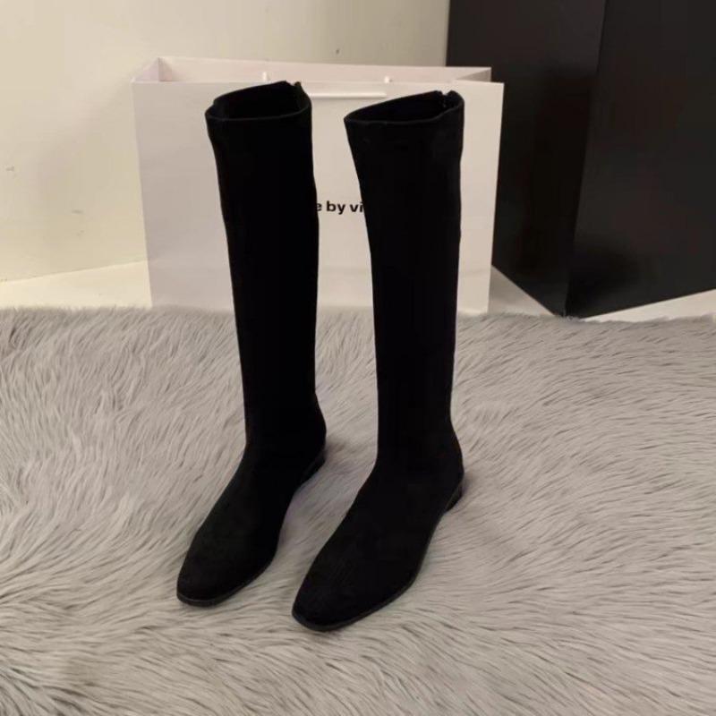 Coarse heel suede elastic boots but knee boots women's shoes autumn and winter new rear zipper tall thin boots
