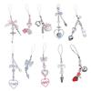 DIY Crystal Heart Phone Strap with Cute Bowknot Wing Heart Phone Strap Keychain