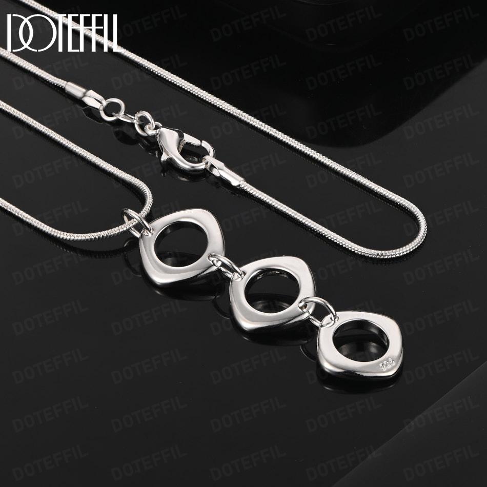 925 Sterling Silver Wedding Gift Bar Three Circle Pendant Necklace Fashion Jewelry