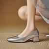 Women's High-heeled Single Shoes Simple and Versatile Thick Heel Large Size Square Head Shallow Mouth Low-top Shoes