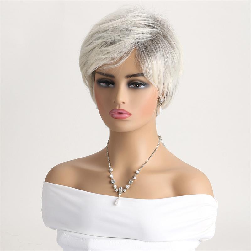 Short White Wigs for Women Synthetic Hair Cosplay Wig with Bangs Straight Anime Movie Costume Party Halloween Drag Queen Wig