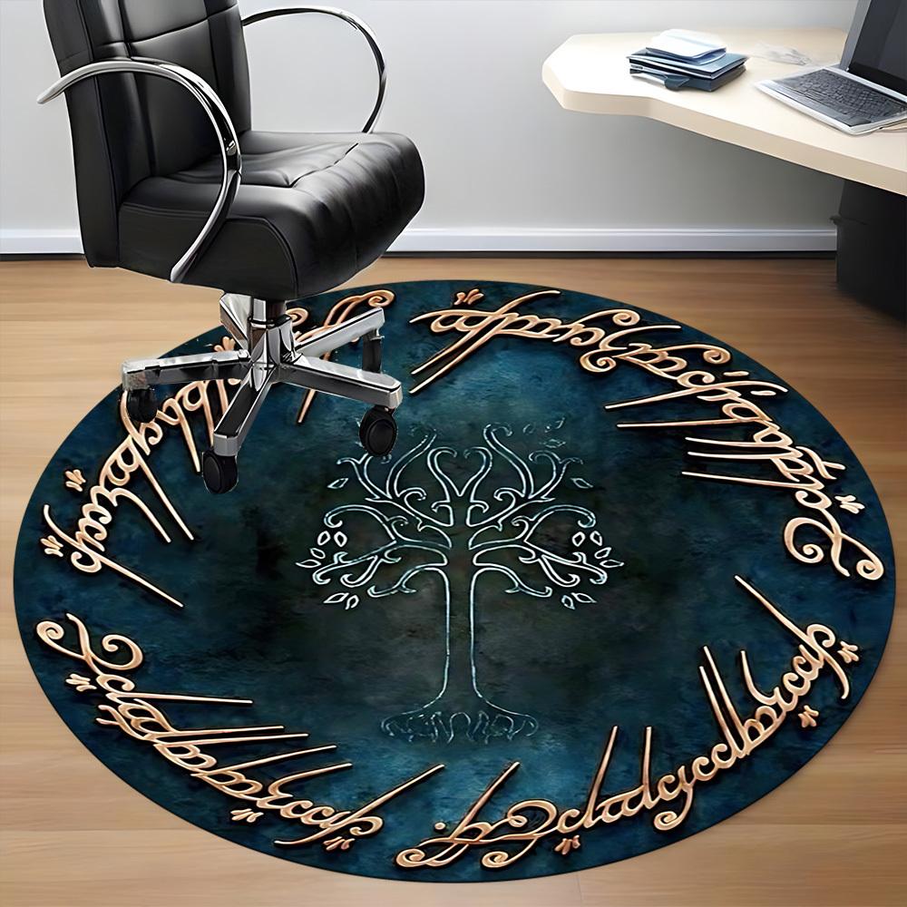 1pc Lord of the Rings Office Round Area Rug, Indoor Mat Suitable For Office, Under Office Chairs Bedroom Living Room Home Decor, Room Deco