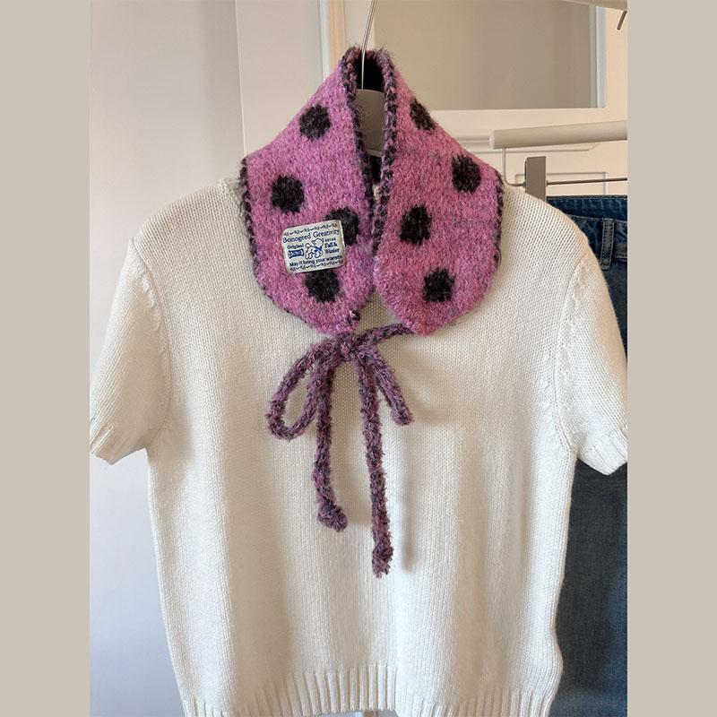 Cute Polka Dot Lace Up Small Scarf Women Winter New Versatile Multifunctional Warm Ear Protection Bag Headscarf Earmuffs Korean